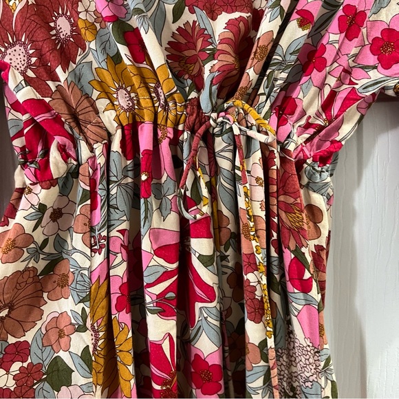 Floral midi dress with drawstring - Picture 3 of 5